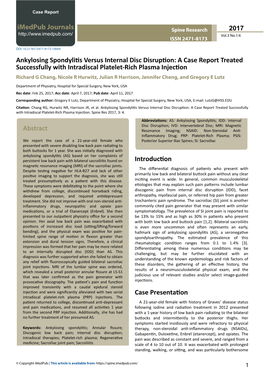 Ankylosing Spondylitis Versus Internal Disc Disruption