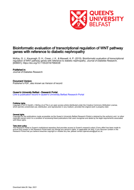 Bioinformatic Evaluation of Transcriptional Regulation of WNT Pathway Genes with Reference to Diabetic Nephropathy