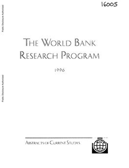 1FH E WORILD BA NIK RJESEARCHI IPROGRAM Public Disclosure Authorized Public Disclosure Authorized Public Disclosure Authorized