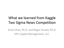 What We Learned from Kaggle Two-Sigma News Sentiment Competition?