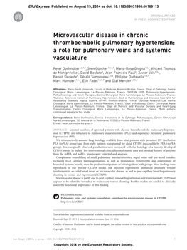 Microvascular Disease in Chronic Thromboembolic Pulmonary Hypertension: a Role for Pulmonary Veins and Systemic Vasculature