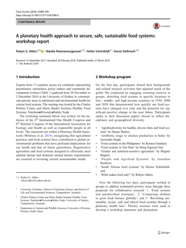 A Planetary Health Approach to Secure, Safe, Sustainable Food Systems: Workshop Report