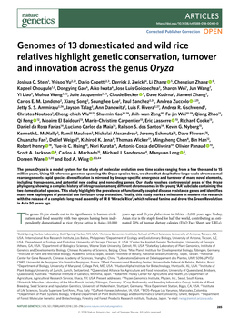 Genomes of 13 Domesticated and Wild Rice Relatives Highlight Genetic Conservation, Turnover and Innovation Across the Genus Oryza