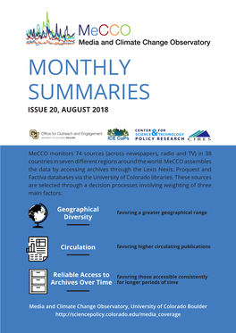 Monthly Summaries Issue 20, August 2018