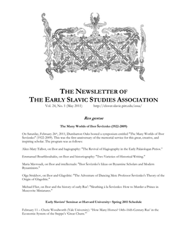 THE NEWSLETTER of the EARLY SLAVIC STUDIES ASSOCIATION Vol