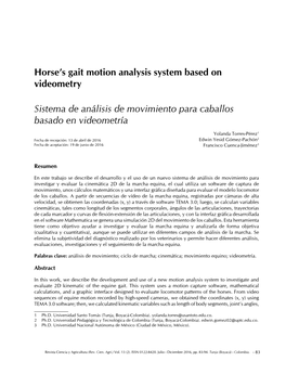 Horse's Gait Motion Analysis System Based on Videometry Sistema De