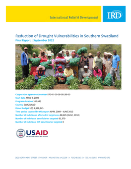 Reduction of Drought Vulnerabilities in Southern Swaziland Final Report | September 2012