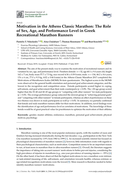 Motivation in the Athens Classic Marathon: the Role of Sex, Age, and Performance Level in Greek Recreational Marathon Runners