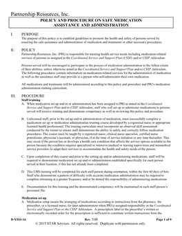 Policy and Procedure on Safe Medicaton Assistance And