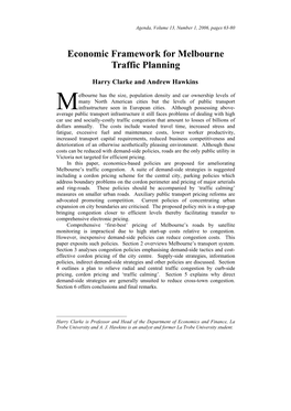 Economic Framework for Melbourne Traffic Planning