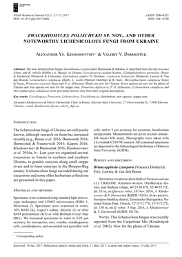 Zwackhiomyces Polischukii Sp. Nov., and Other Noteworthy Lichenicolous Fungi from Ukraine