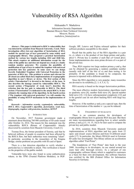 Vulnerability of RSA Algorithm