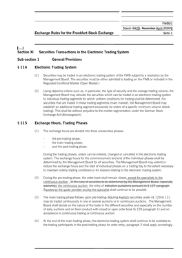 Exchange Rules for the Frankfurt Stock Exchange Section XI