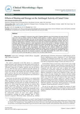 Effects of Heating and Storage on the Antifungal Activity of Camel Urine