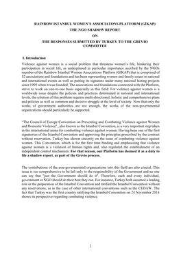 1 Rainbow Istanbul Women's Associatons Platform (Gikap) the Ngo Shadow Report on the Responses Submitted by Turkey to the G