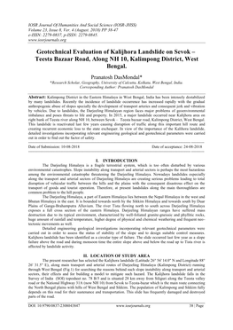 Geotechnical Evaluation of Kalijhora Landslide on Sevok – Teesta Bazaar Road, Along NH 10, Kalimpong District, West Bengal