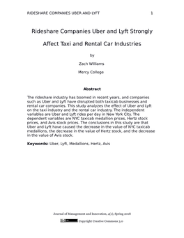 Rideshare Companies Uber and Lyft Strongly Affect Taxi and Rental Car