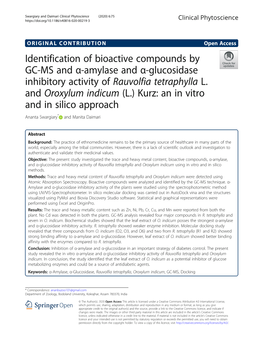 Identification of Bioactive Compounds by GC-MS and Α-Amylase and Α-Glucosidase Inhibitory Activity of Rauvolfia Tetraphylla L