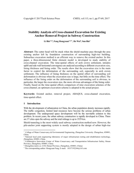 Stability Analysis of Cross-Channel Excavation for Existing Anchor Removal Project in Subway Construction