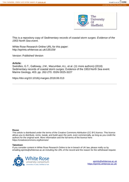 Sedimentary Records of Coastal Storm Surges: Evidence of the 1953 North Sea Event