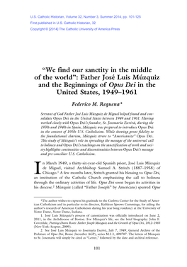 Father José Luis Múzquiz and the Beginnings of Opus Dei in the United States, 1949–1961 Federico M