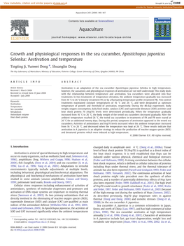 Growth and Physiological Responses in the Sea Cucumber, Apostichopus Japonicus Selenka: Aestivation and Temperature