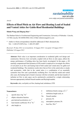 Effects of Roof Pitch on Air Flow and Heating Load of Sealed and Vented Attics for Gable-Roof Residential Buildings