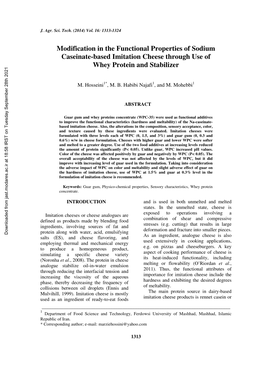 Modification in the Functional Properties of Sodium Caseinate-Based Imitation Cheese Through Use of Whey Protein and Stabilizer