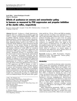 Effects of Ayahuasca on Sensory and Sensorimotor Gating in Humans As Measured by P50 Suppression and Prepulse Inhibition of the Startle Reflex, Respectively