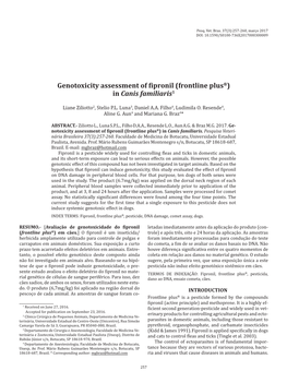 Genotoxicity Assessment of Fipronil (Frontline Plus®) in Canis Familiaris1