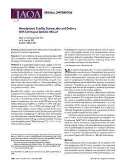 Hemodynamic Stability During Labor and Delivery with Continuous Epidural Infusion