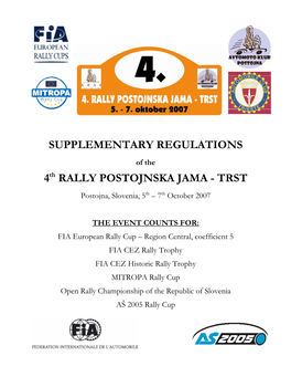 SUPPLEMENTARY REGULATIONS 4Th RALLY