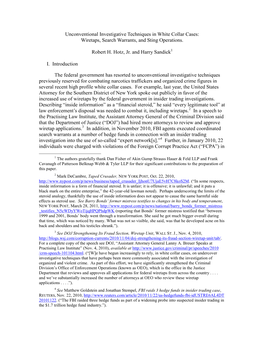 Unconventional Investigative Techniques in White Collar Cases: Wiretaps, Search Warrants, and Sting Operations