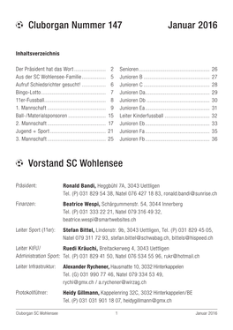 Cluborgan Nummer 147 Januar 2016 Vorstand SC Wohlensee