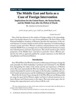 The Middle East and Syria As a Case of Foreign Intervention Implications for the United States, the Syrian Kurds, and the Middle East After the Defeat of Daesh