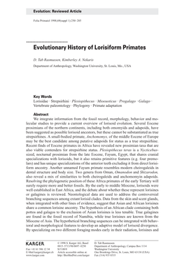 Evolutionary History of Lorisiform Primates