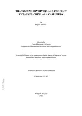 Transboundary Rivers As a Conflict Catalyst: China As a Case Study