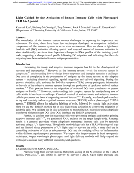 Light Guided In-Vivo Activation of Innate Immune Cells with Photocaged TLR 2/6 Agonist