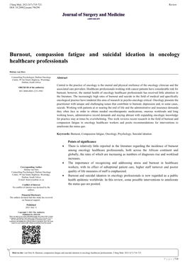 Burnout, Compassion Fatigue and Suicidal Ideation in Oncology Healthcare Professionals