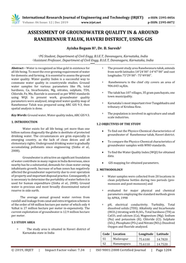 Assessment of Groundwater Quality in & Around Ranebennur