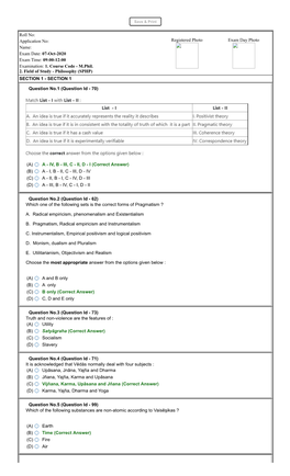 Roll No: Application No: Name: Exam Date: 07-Oct-2020 Exam Time: 09