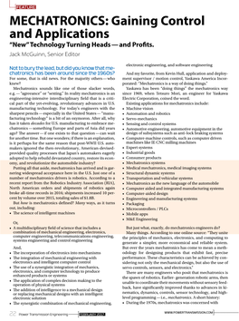 MECHATRONICS: Gaining Control and Applications “New” Technology Turning Heads — and Profits