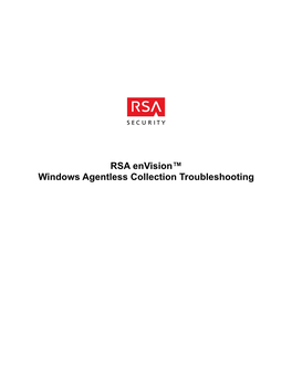 RSA Envision™ Windows Agentless Collection Troubleshooting