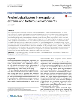 Psychological Factors in Exceptional, Extreme and Torturous Environments John Leach*