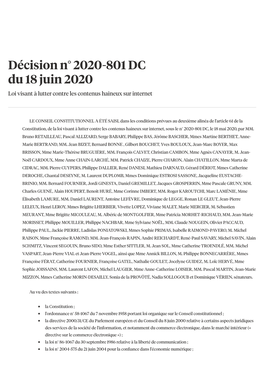 Décision N° 2020-801 DC Du 18 Juin 2020 | Conseil Constitutionnel