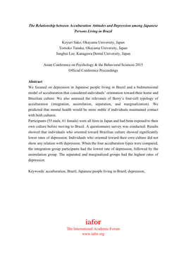 The Relationship Between Acculturation Attitudes and Depression Among Japanese Persons Living in Brazil