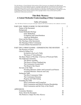 This Holy Mystery: a United Methodist Understanding of Holy Communion Was Adopted by the 2004 General Conference of the United Methodist Church