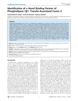 Identification of a Novel Binding Partner of Phospholipase Cb1: Translin-Associated Factor X