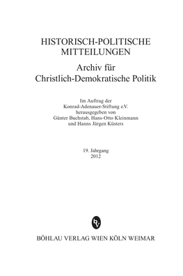 HISTORISCH-POLITISCHE MITTEILUNGEN Archiv Für Christlich-Demokratische Politik