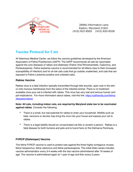 Vaccine Protocol for Cats
